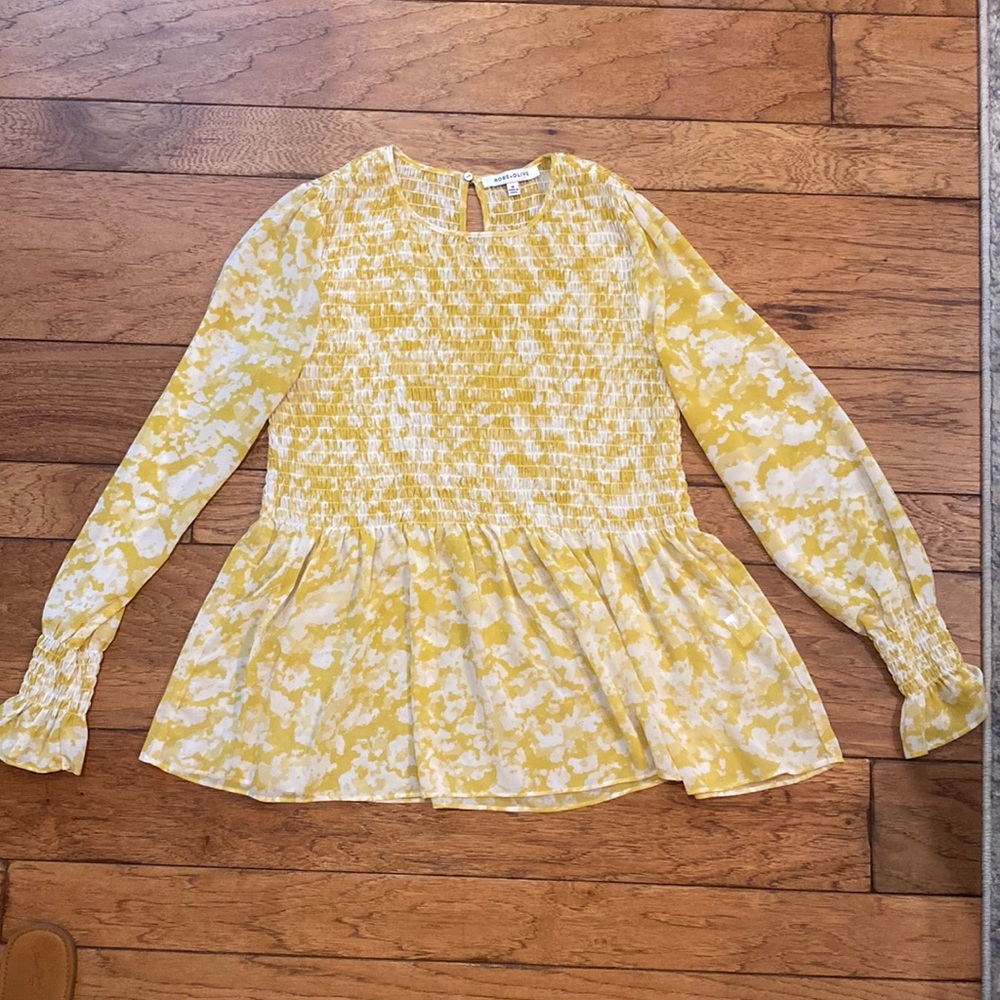Rose and Olive smocked shirt, size Medium